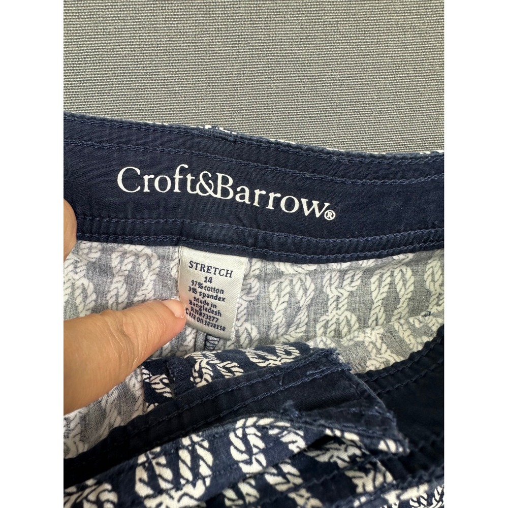 Croft & Barrow Women Navy White Nautical Rope Chain Print Stretch‎ Skort Size 14